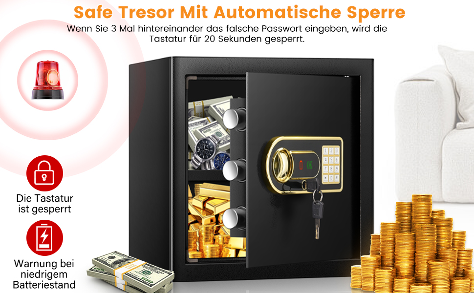 Сейф настінний Mejasg Safe Tresor Klein для дому, гроші, медикаменти, ювелірні вироби, 23x17x17 см (45л)
