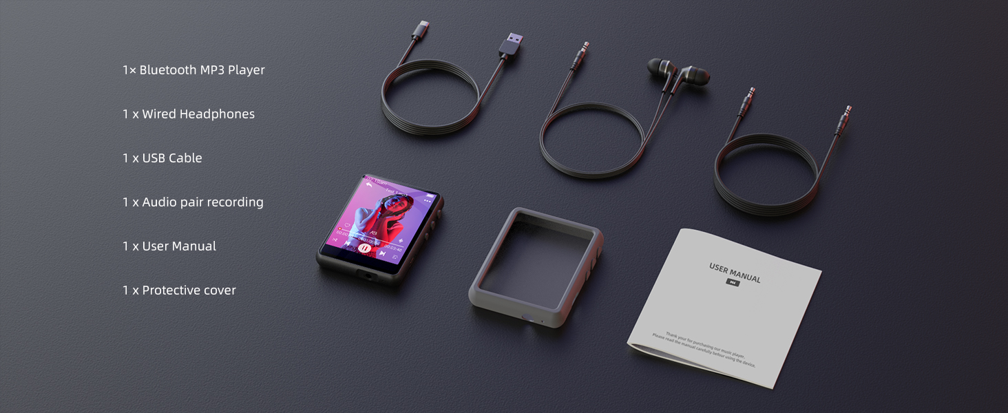 MP3-плеєр 64GB Bluetooth 5.3 з сенсорним екраном 2.4' та динаміком, запис голосу, FM-радіо, Line-in, для дітей, чорний