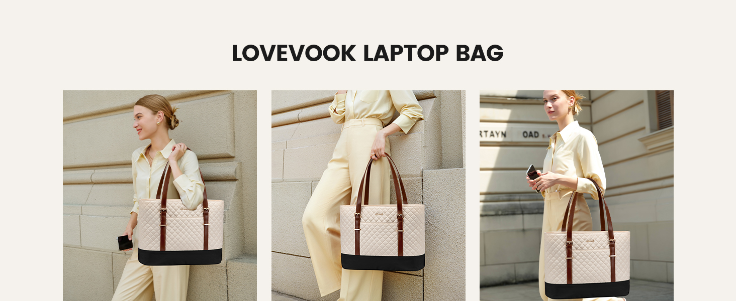 Сумка для ноутбука LOVEVOOK 15.6 дюймів, жіноча, універсальна, водонепроникна, для офісу, навчання, світло-бежева/рожева