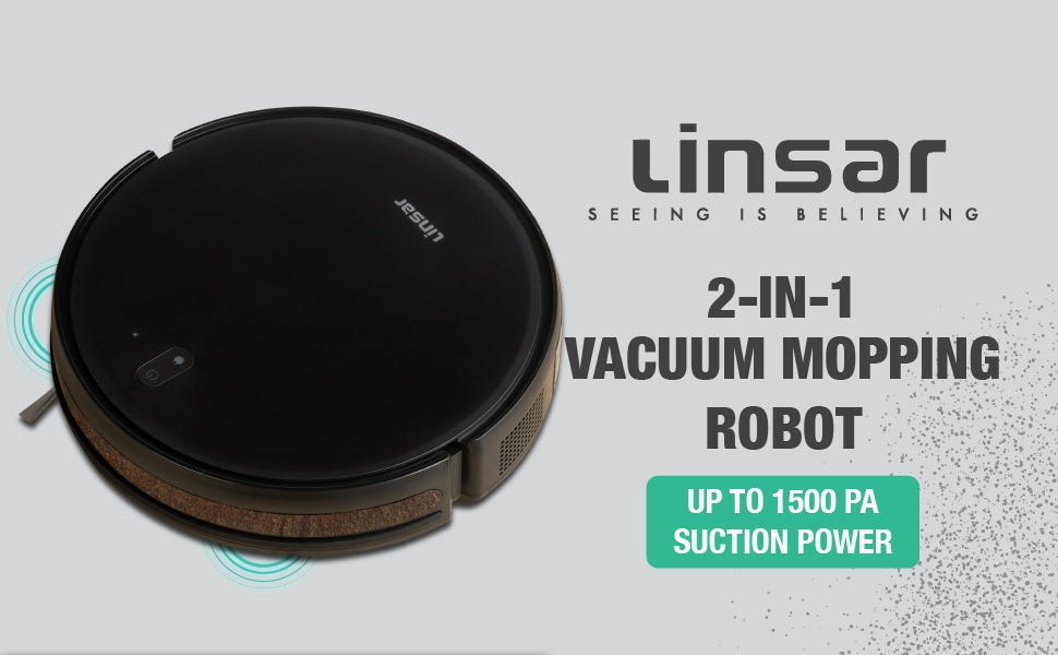 Робот-пилосос з функцією миття - 3 в 1. З пультом дистанційного керування, акумулятор 120 хв, для твердих підлог, килимів, шерсті тварин. Чорний.