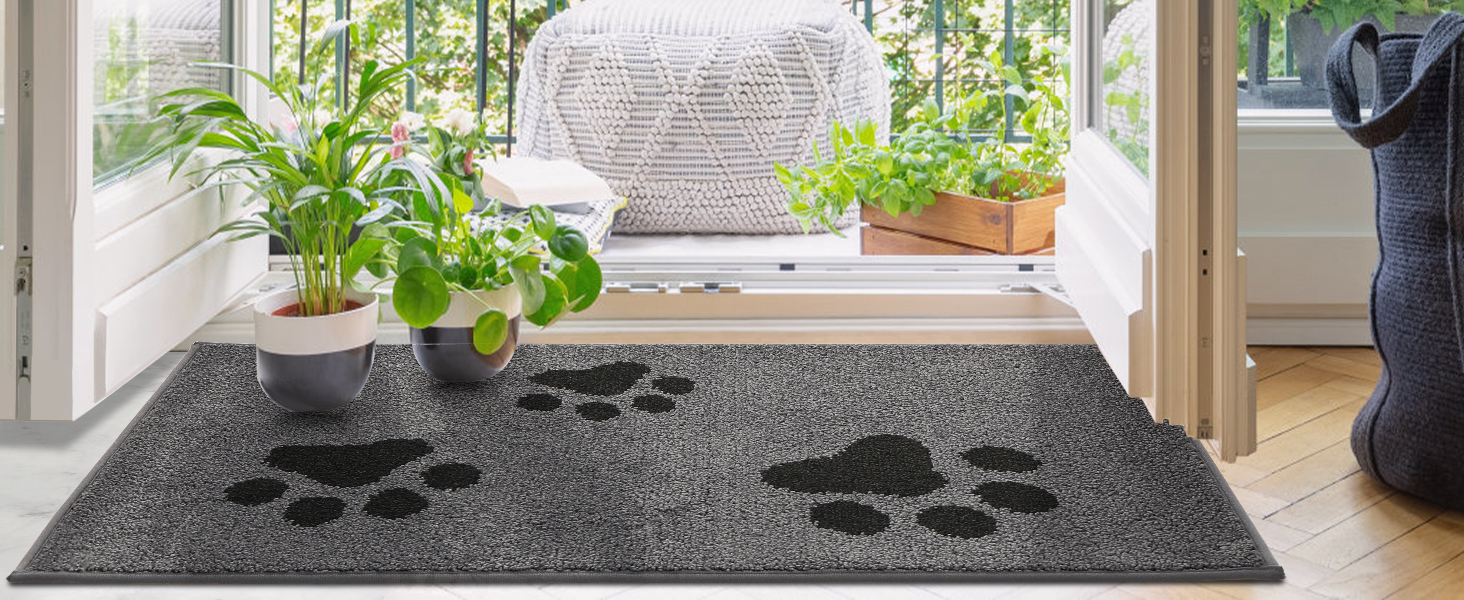 Килимок вхідний Mibao 60 x 90 см, протибрудною та протиковзаючий килим для входу та задніх дверей, що миється в машині, м'який килимок для лап та взуття, сірий