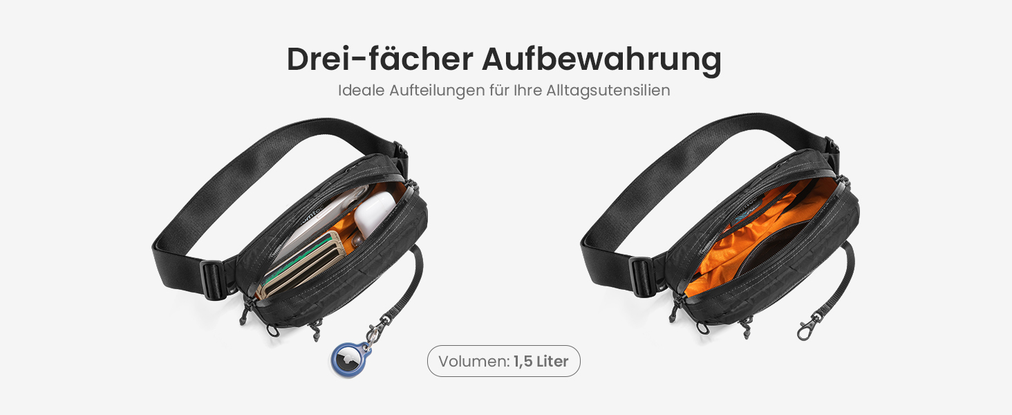 tomtoc X-Pac нагрудна сумка для чоловіків та жінок, 1,5 л, чорна. RFID захист, для подорожей, повсякденного використання