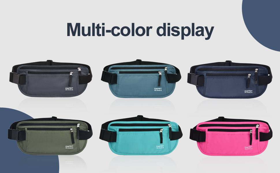 Чоловічий та жіночий поясний ремінь-сумка з RFID-блокуванням. Поясна сумка для подорожей, прихована під одягом, чорного кольору. Ширина ременя: 2.5 см