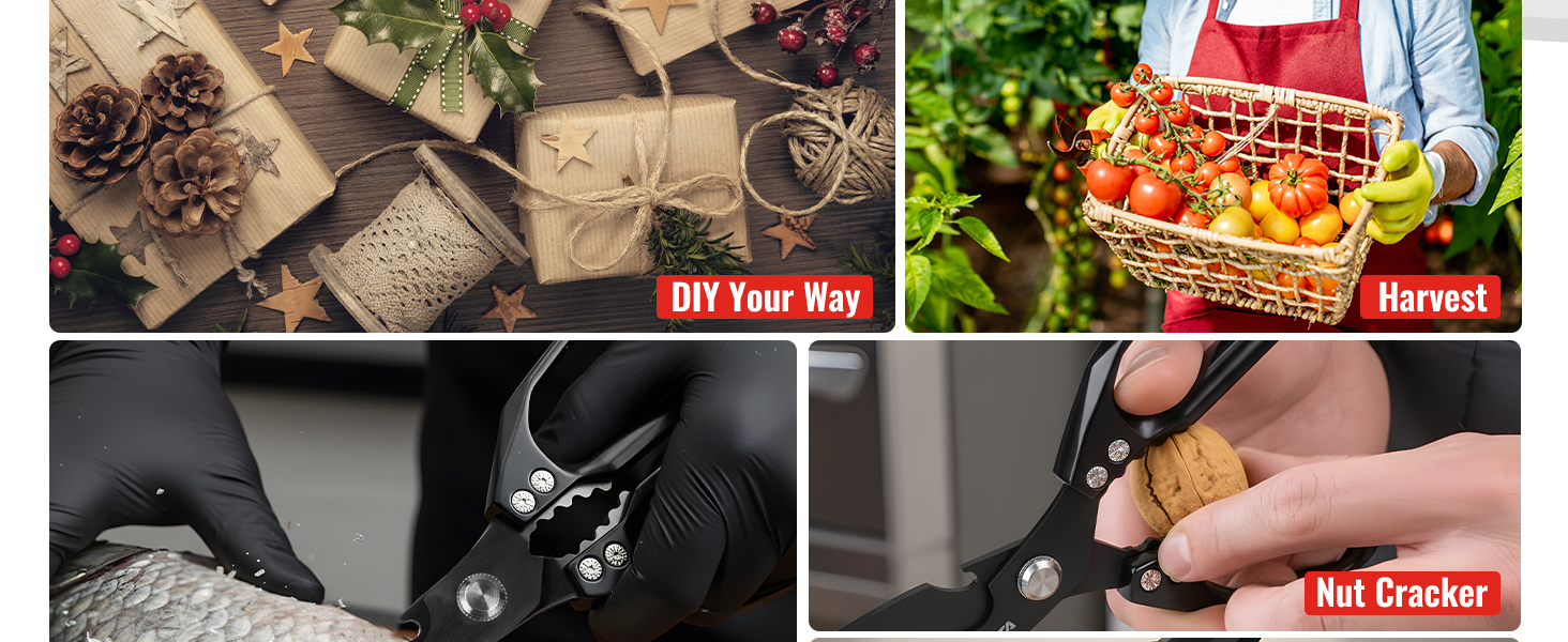 Кухонні ножиці 5-в-1 з пінцетом, титанове покриття, нержавіюча сталь, для птиці, риби, м'яса, чорний колір