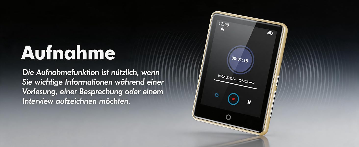 MP3-плеєр 32GB з Bluetooth 5.3 та динаміком, портативний Hi-Fi плеєр для дітей з 2.8-дюймовим сенсорним екраном, FM-радіо та диктофоном, підтримка TF-карт до 128GB (Золотий)