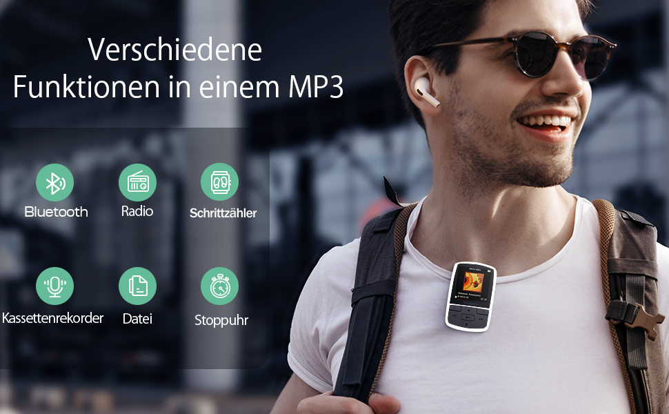 MP3-плеєр YOTON з Bluetooth 5.2, Hi-Fi звук, FM-радіо, диктофон, регулятор гучності, навушники, підтримка SD до 128 ГБ (Білий)