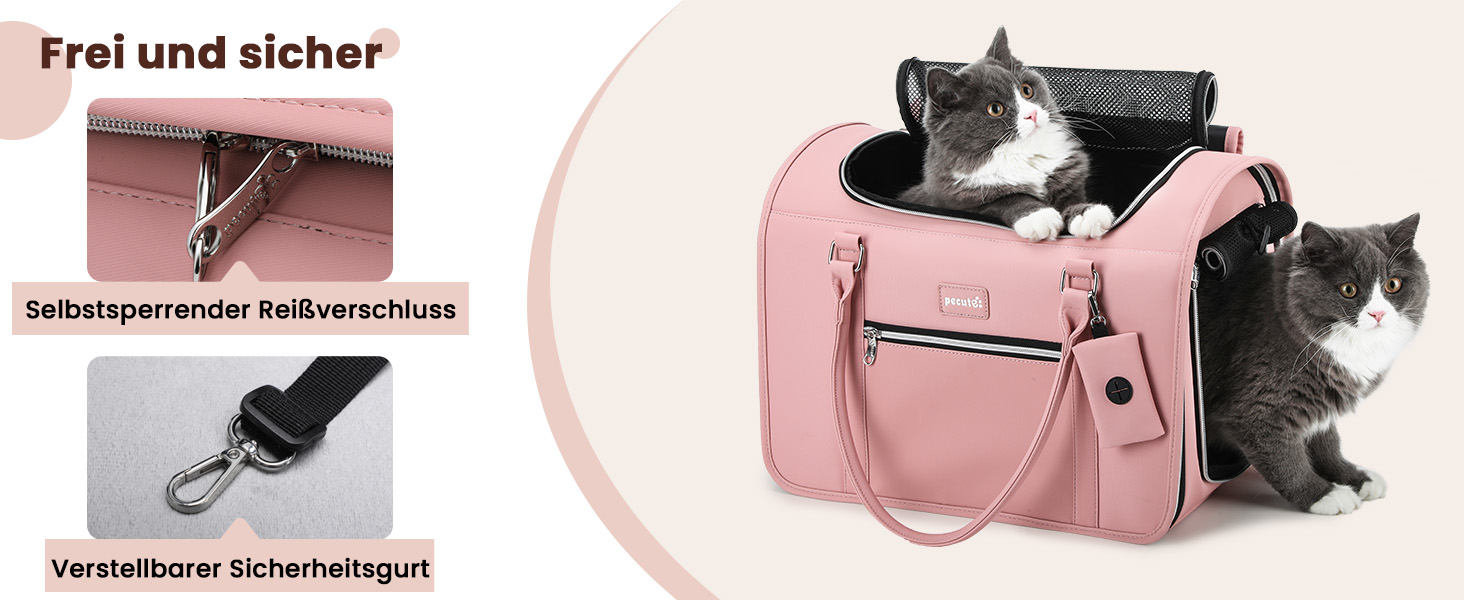 Транспортна переноска для котів та собак Pecute, рожева, з PU-шкіри, для подорожей