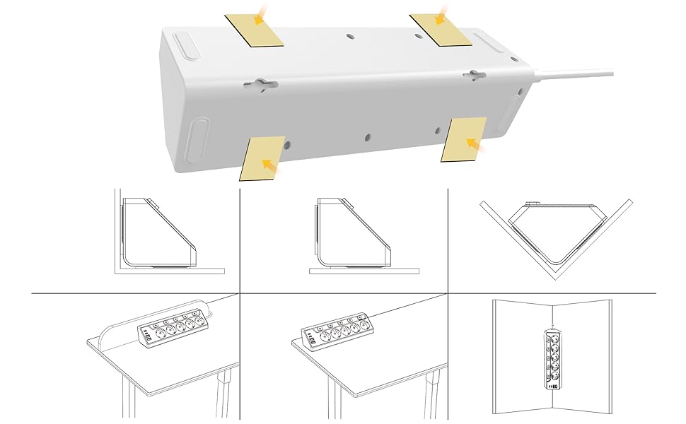 Багатофункціональна мережа роз'ємів 9 в 1 з вимикачем, USB-роз'єм 5 шт., кабель 2 м, кутова мережа роз'ємів чорного кольору, індивідуальне перемикання, для кухні та столу