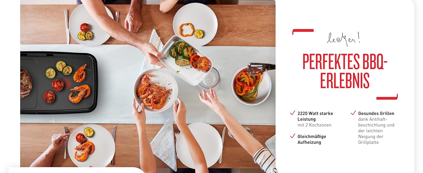 Тіфаль Plancha Booster Tischgrill: електричний гриль-стіл, 2200 Вт, велика поверхня, зона Boost, 6 температурних режимів, знімні антипригарні пластини, піддон для жиру, Thermo-Spot, чорний, CB6428