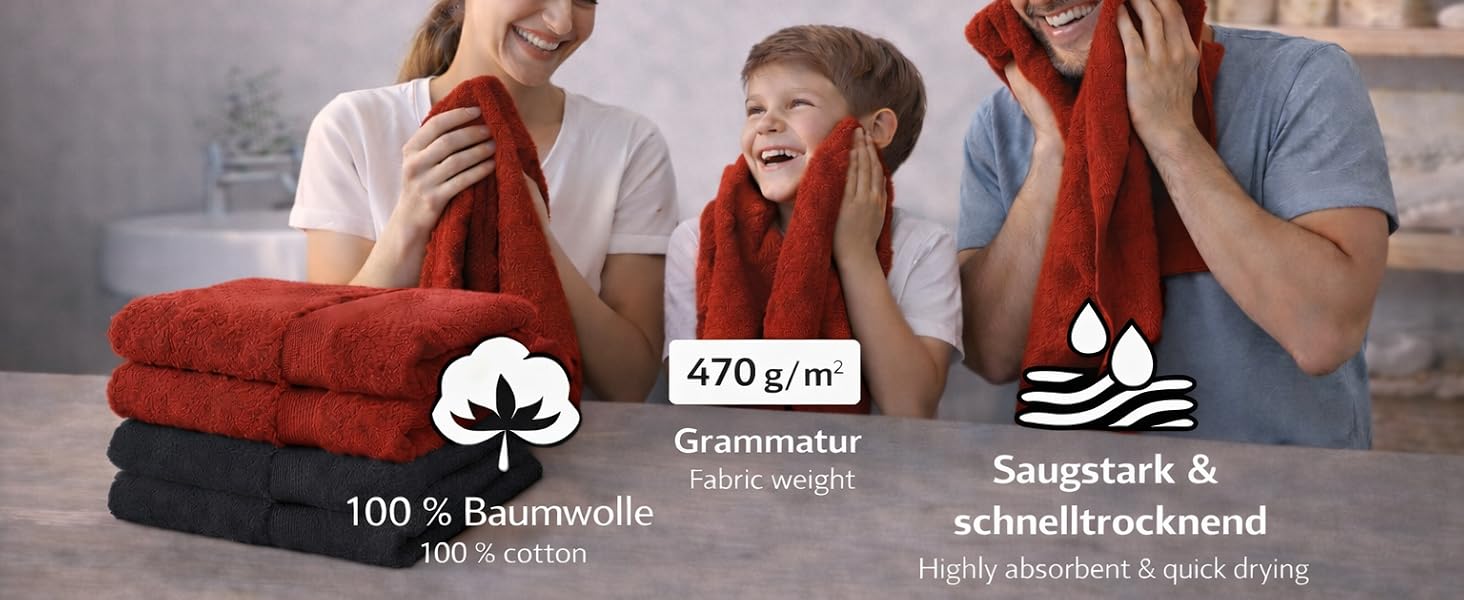 Набір рушників Betz Premium 6 шт, 50x100 см, 100% бавовна, 470 г/м², м'які та гігроскопічні, Oeko-TEX, колір: старе роже / антрацит