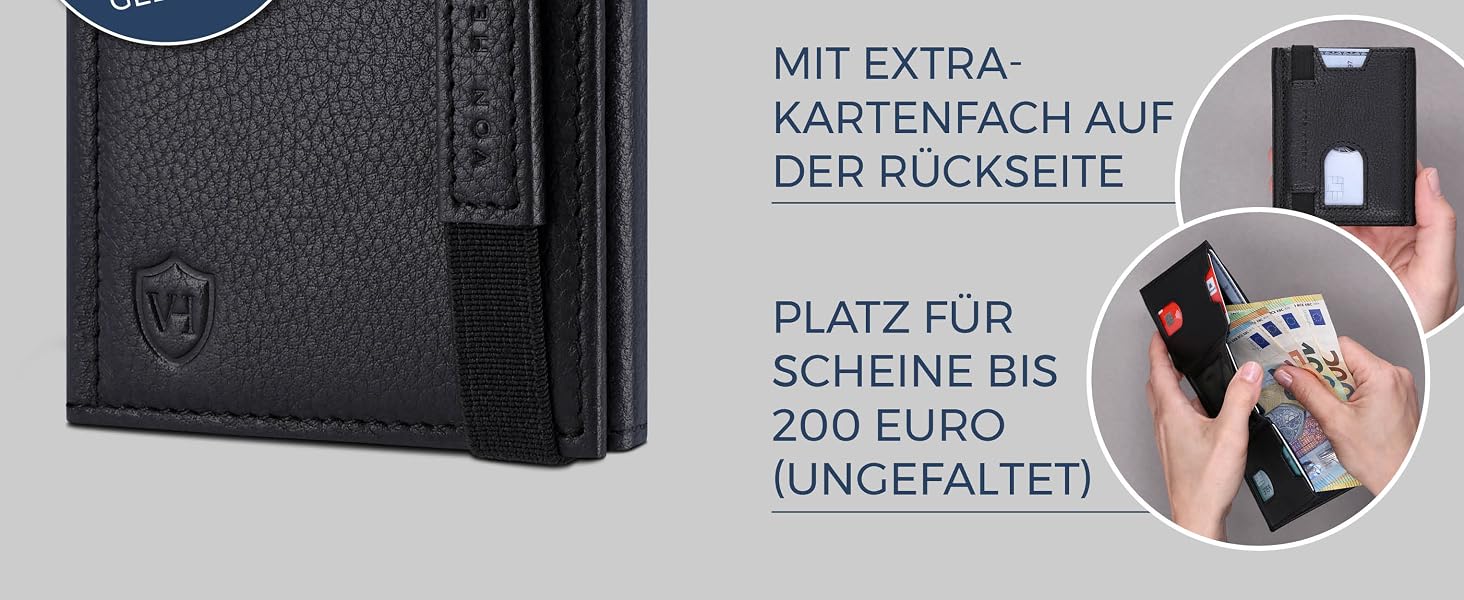Шкіряний тонкий гаманець VON HEESEN з RFID захистом — компактний картхолдер та портмоне для чоловіків та жінок, чорний (без монетниці)