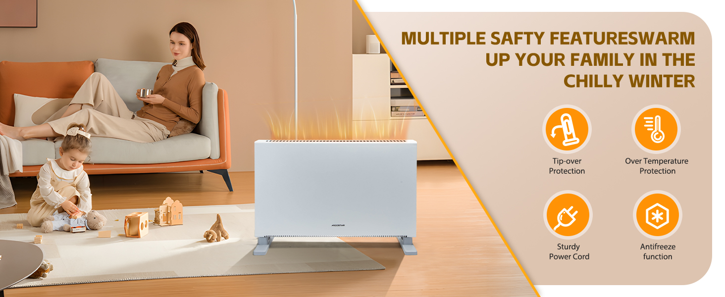 Електричний конвектор Aigostar Ember 2000W з термостатом та пультом дистанційного керування, LED-дисплей, таймер, тиха робота