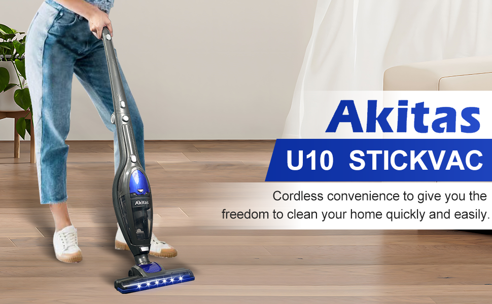 Акіта Бездротовий акумуляторний пилосос 3 в 1: ручний та вертикальний. Легкий, 22.2 В, 150 Вт, для підлоги, килимів, шерсті тварин. (AKU10)