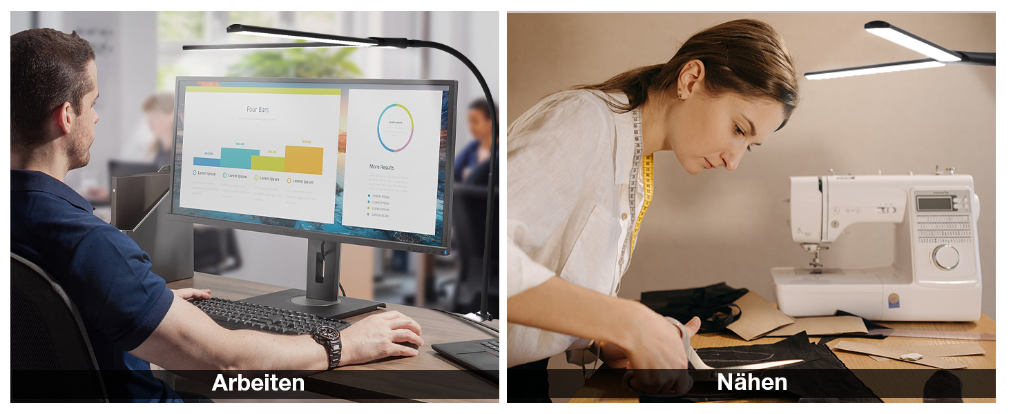 LED лампа настільна для офісу та дому, світло для монітора, 1400 люмен, регульована яскравість, кріплення на кліпсі, світильник для робочого місця, гнусий «лебединий шия», подвійний насадки, 5 режимів кольору та рівнів яскравості, білий колір (чорний, 64 см)