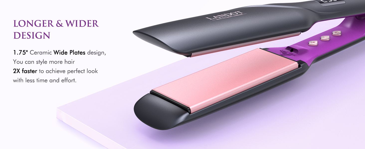 LANDOT Професійний випрямляч для волосся з керамічним покриттям 45 мм, 12 температурних режимів (120–230°C), рожеве золото, чорний