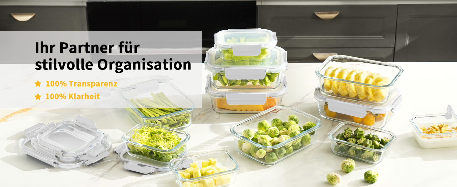 Набір скляних контейнерів для зберігання їжі з кришками з преміум-пластику, 10 шт., блакитні