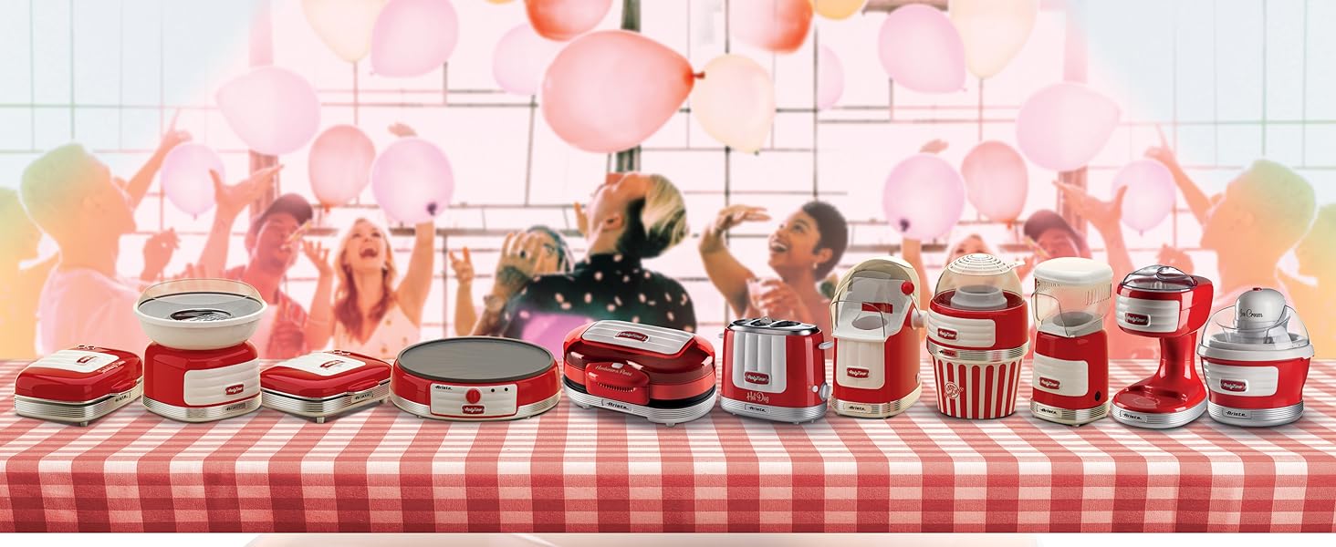 Ariete Party Time Waffle Maker - Non-Stick, 700W, Red
