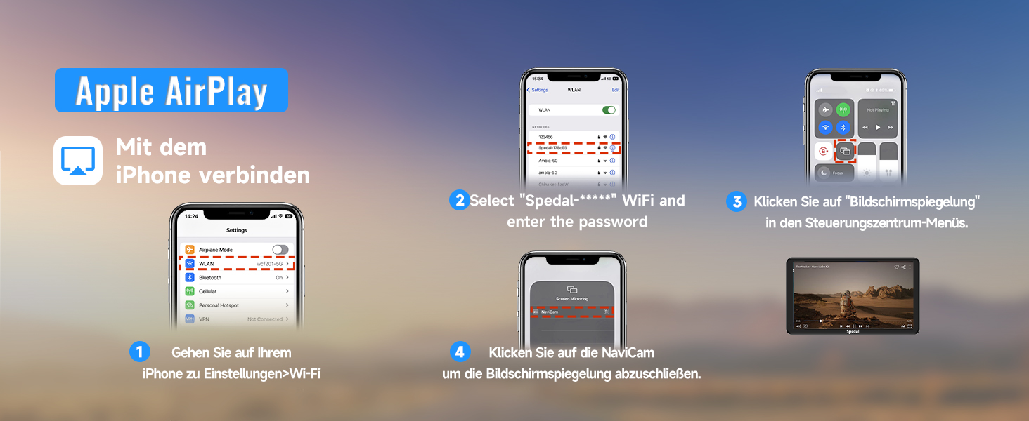 Бездротовий автомобільний мультимедійний центр Spedal NaviCam 796W з Apple CarPlay, Android Auto, зовнішньою камерою, Bluetooth, Wi-Fi, AirPlay, AUX та FM-трансмітером