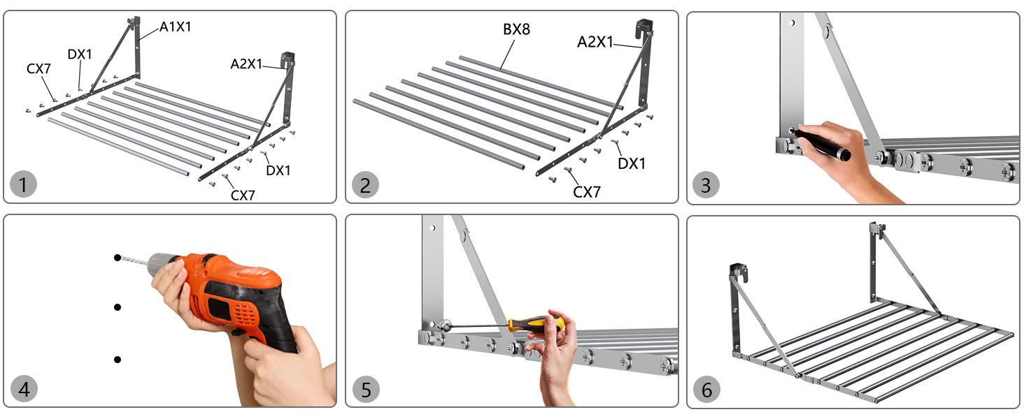 Настінна сушарка для білизни Innotic - розкладний, вологостійкий, сірий, 60 см