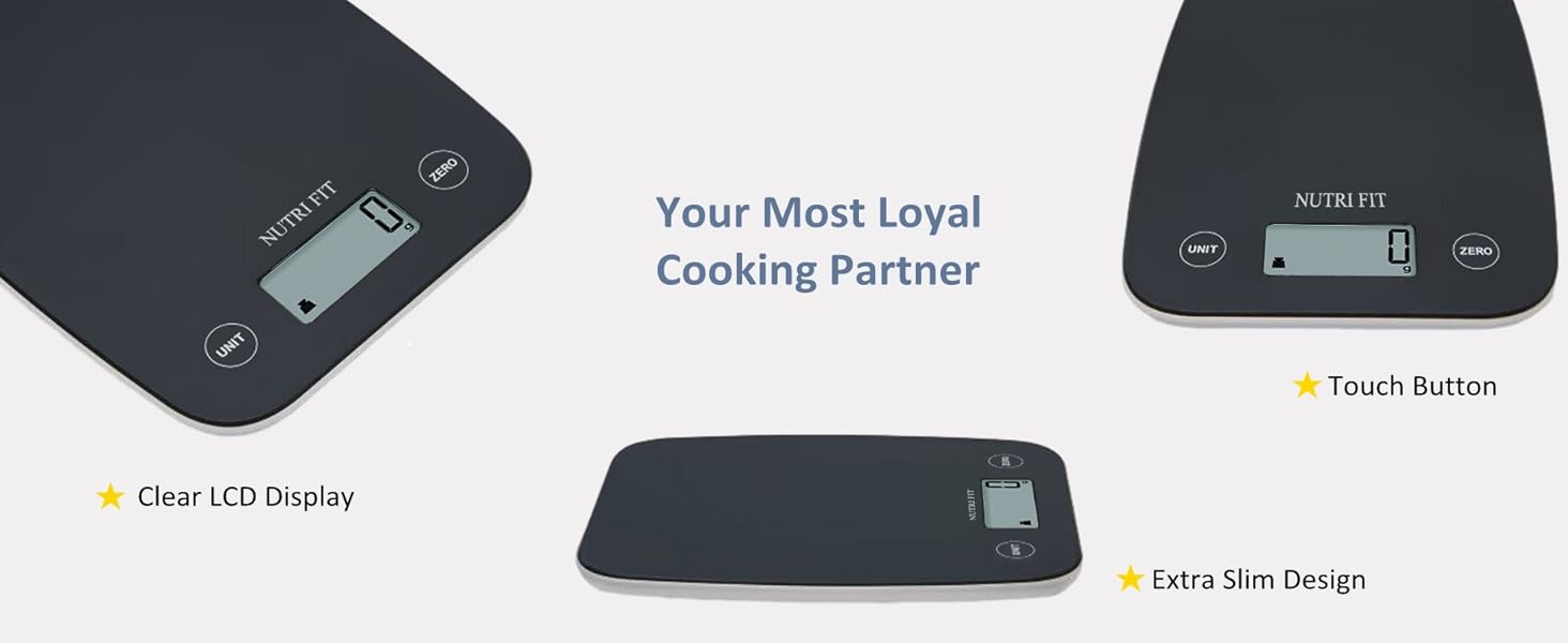 Кухонні ваги Nutri Fit: цифрова вага з нержавіючої сталі, ультраплоска, LCD-дисплей, 5 кг, 4 одиниці вимірювання