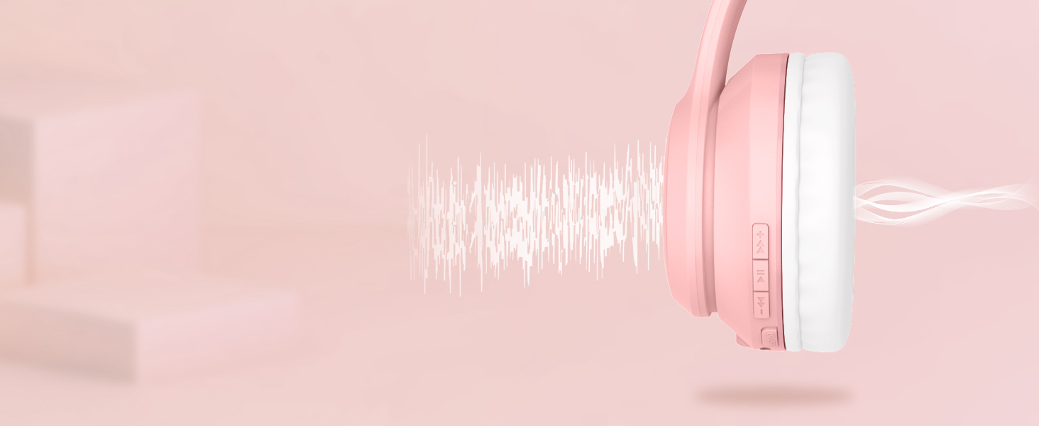 Дитячі навушники LOBKIN Bluetooth Over-Ear з чохлом, рожеві, ANC, складні, регульовані, для школи та подорожей