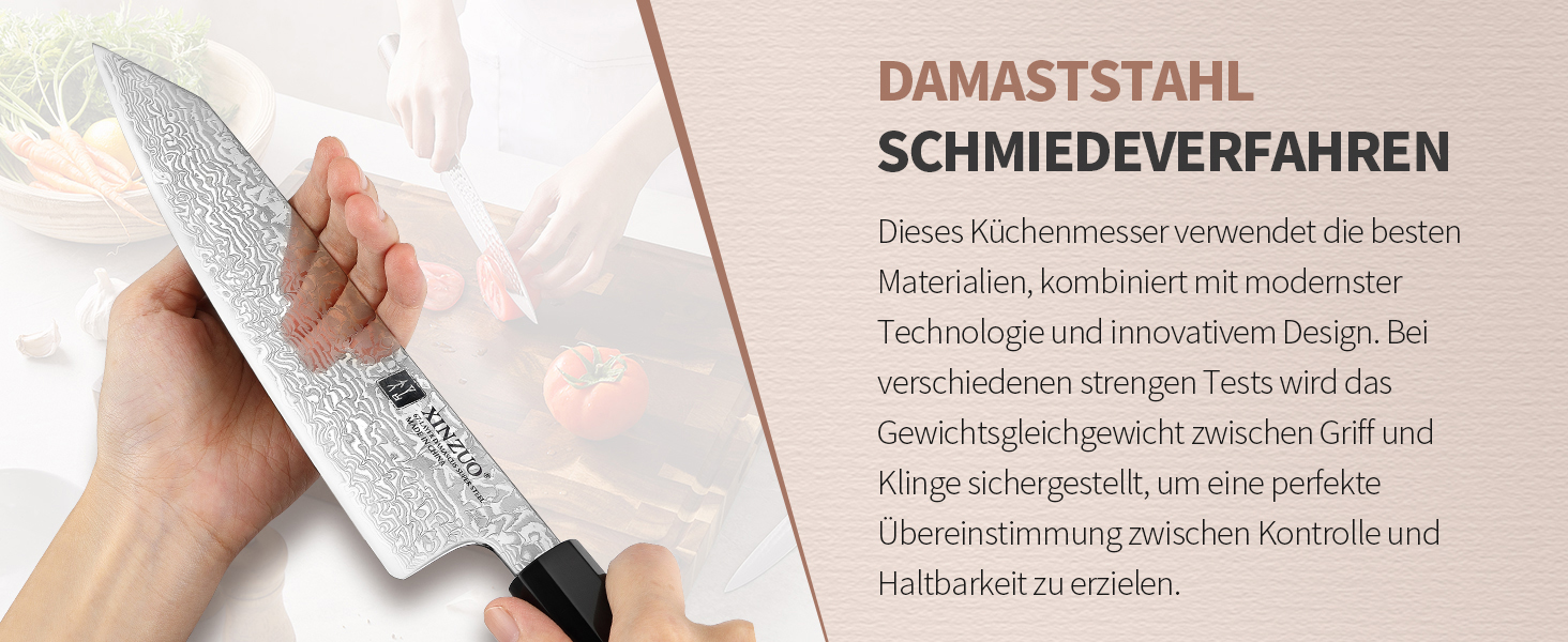 Японський ніж Kiritsuke XINZUO з дамаської сталі, 21.5 см, Gyuto, ручка з оливкового дерева та чорного рогу буйвола, ручна робота, з піхвою