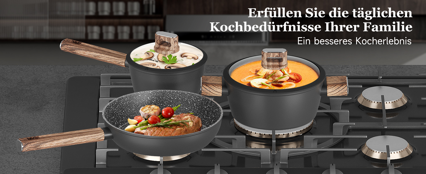 Набір каструль HOMELUX 10 частин з нержавіючої сталі, індукційне дно, з кришками, чорний