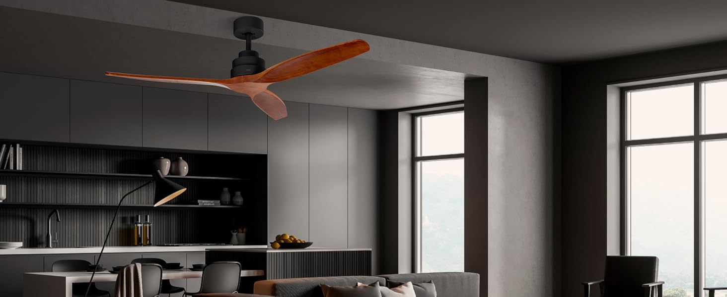 Вентилятор стельовий Ufesa, 40W, 6 швидкостей, тихий, 3 дерев'яних лопаті 132см, літо-зима, таймер 8год, пульт, чорний/темне дерево, без світла