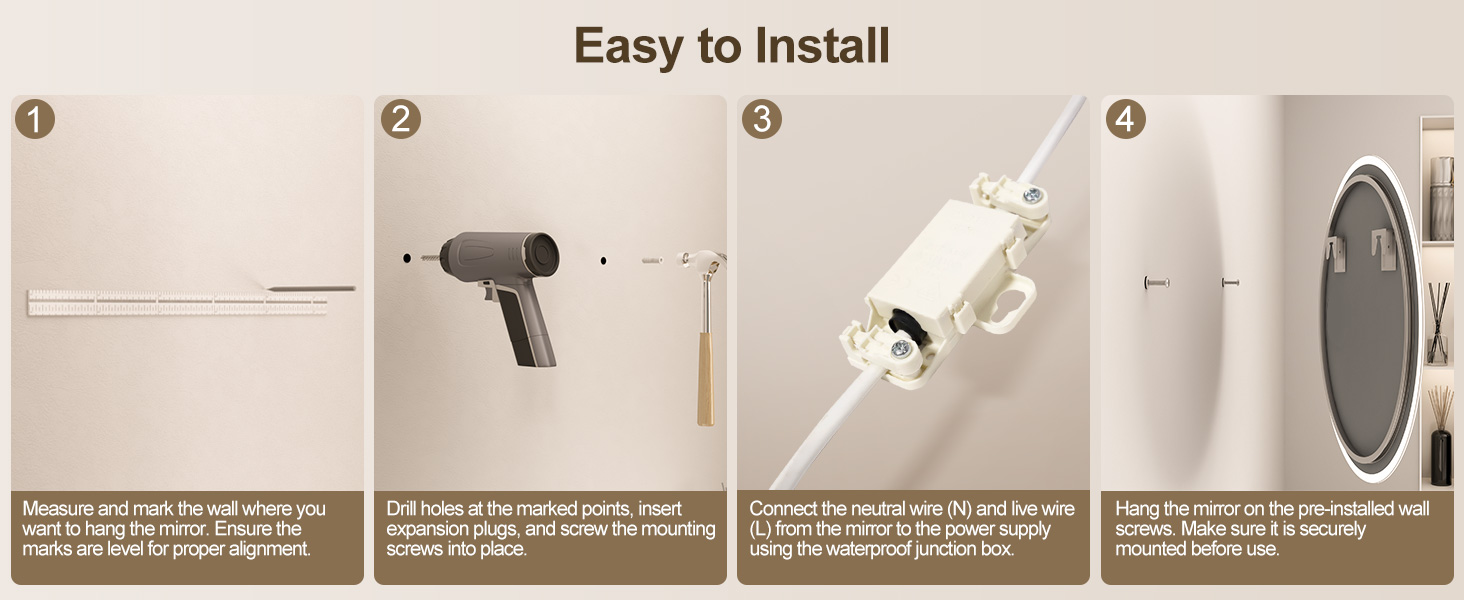 Дзеркало для ванної кімнати STARLEAD 60см з LED-підсвічуванням, регульована яскравість, 3 колірні температури, протитуманна функція, пам'ять налаштувань, HD скло, IP44, вологостійке, сріблястий колір (без Bluetooth)