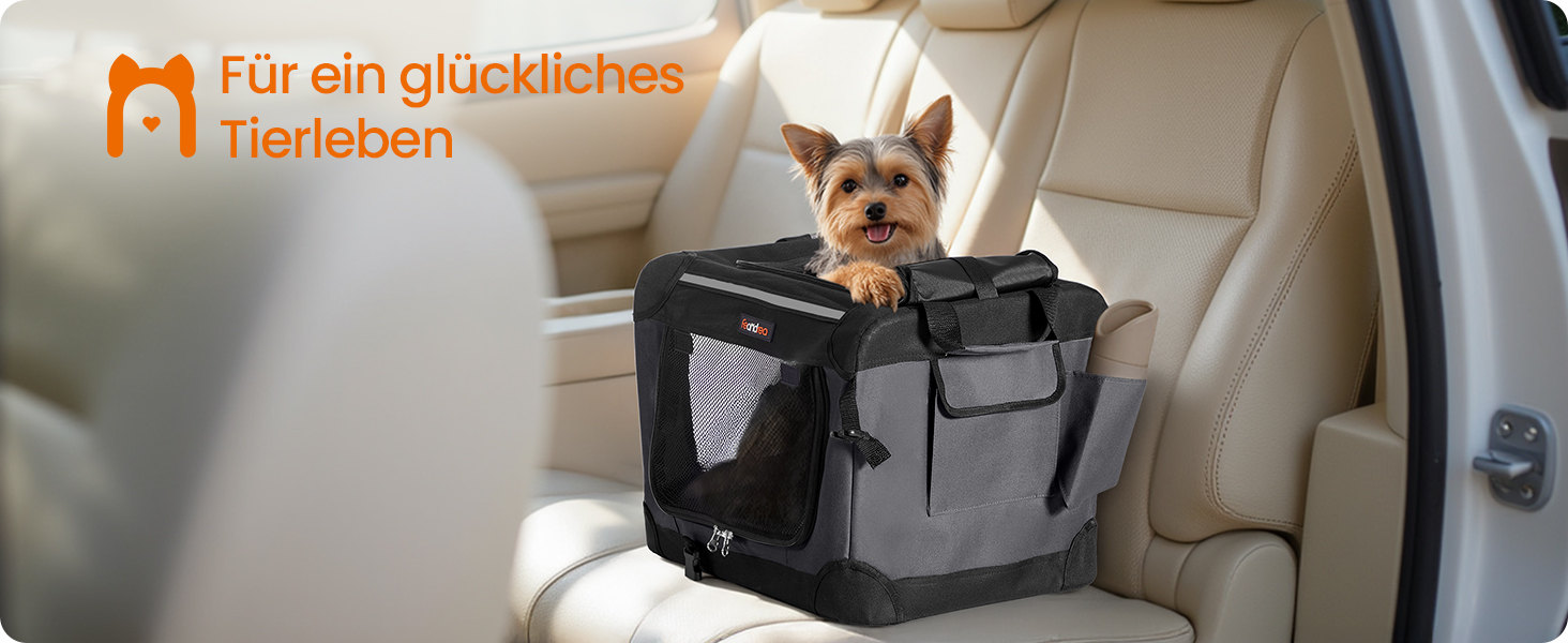 Кія Транспортна переноска для собак Feandrea, 50x35x35 см, чорна, з місткістю для води та корму