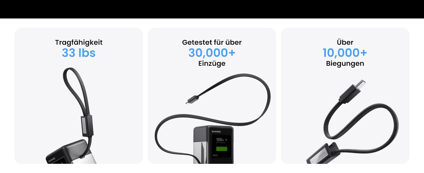 Потужний павербанк SHARGE HyperTower 170W 25000mAh з TFT-дисплеєм, 4 портами (3x USB-C, 1x USB-A) та вбудованими кабелями для MacBook Pro та ноутбуків, чорний