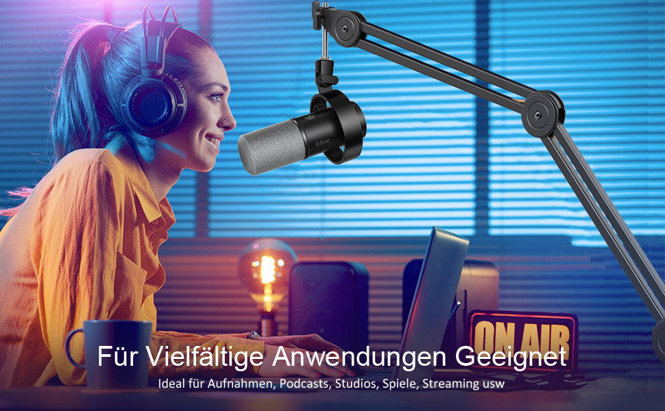 Кріплення для мікрофона FIFINE, регульований штатив, адаптер 3/8' - 5/8', кліпса для мікрофона, 3 кабельних стяжки, білий (чорний)