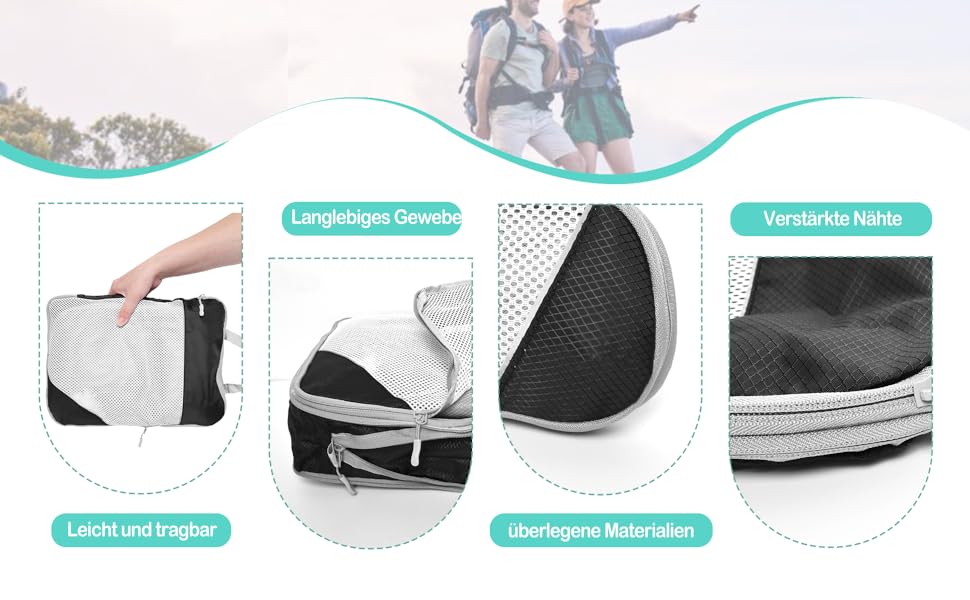 Набір кубиків-органайзерів для подорожей MEUVO - 5 шт., чорний. Компресійні сумки для валізи або рюкзака, водонепроникні