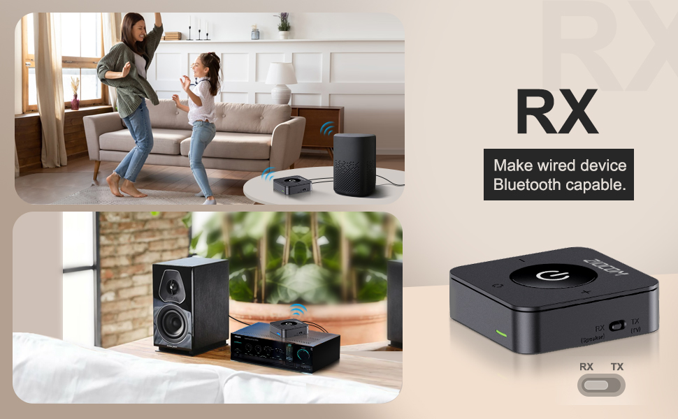 ZIOCOM Bluetooth адаптер стереосистеми: Bluetooth передавач/приймач 5.0 для TV/PC/MP3/стереосистеми (оптичний, 3.5 мм AUX, RCA). Підтримка одночасної підключення 2 пристроїв