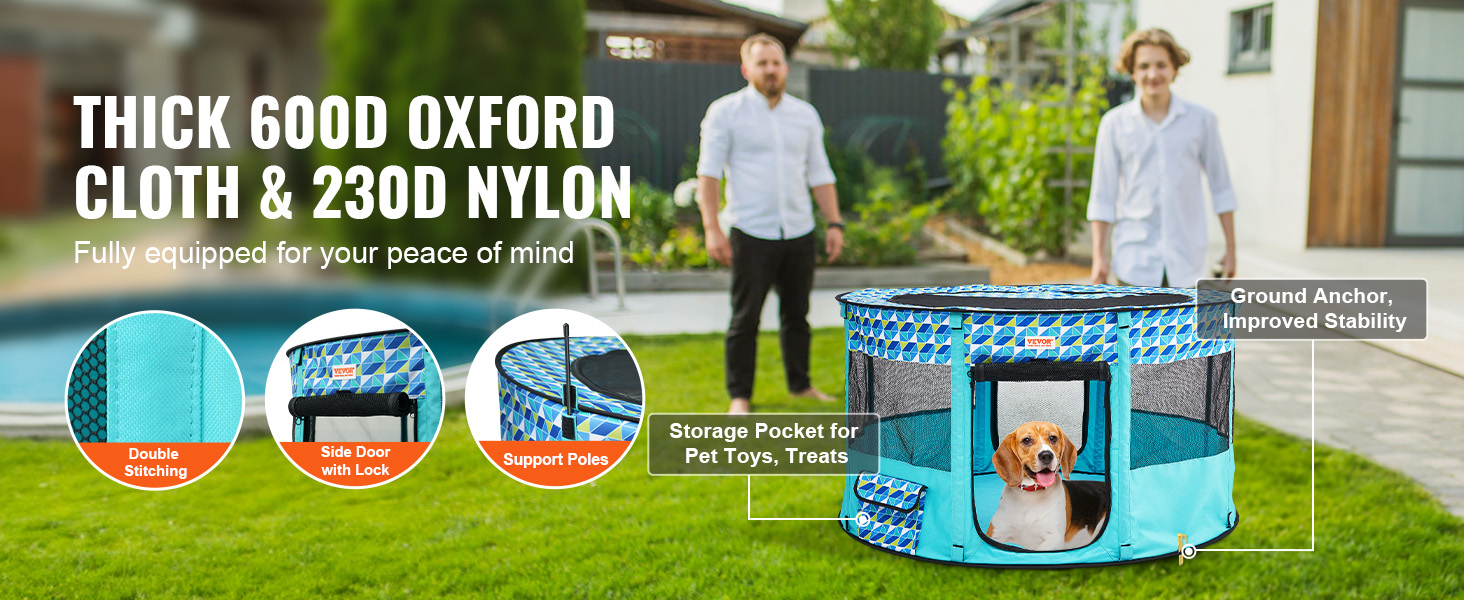 Клітка для цуценят VEVOR, розкладний вольєр для собак, 914 x 914 x 584 мм, 600D Oxford, для малих та середніх тварин (Блакитний)