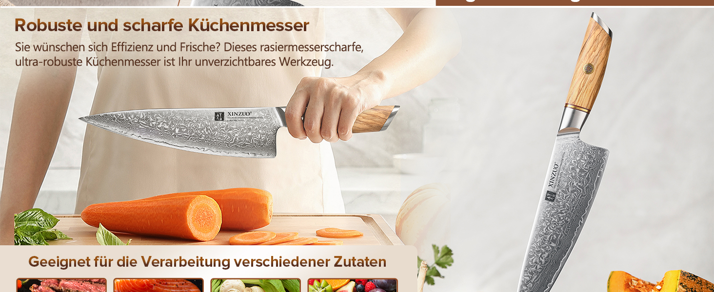 Професійний шеф-ніж XINZUO Lan Series Gyuto 21.2 см, кований дамаск із порошкової сталі (73 шари), ергономічна ручка з оливкового дерева