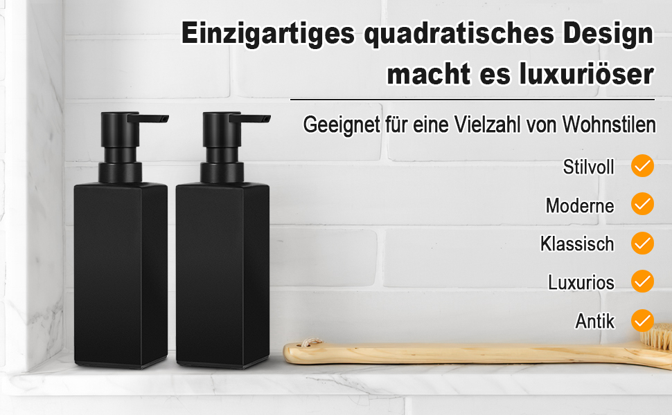 Дозатор для мила GMISUN для ванної кімнати та кухні, 350 мл, чорний скляний диспенсер з піддоном та водонепроникними етикетками (2 шт)