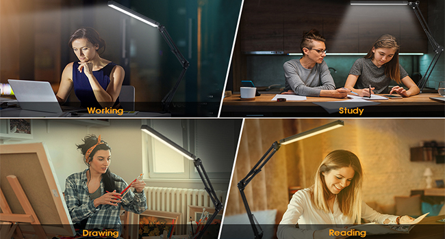 SKYLEO Dimmable Desk Lamp with Clip - Eye Protection LED Desk Light - 3 Modes & 10 Brightness Levels - Black