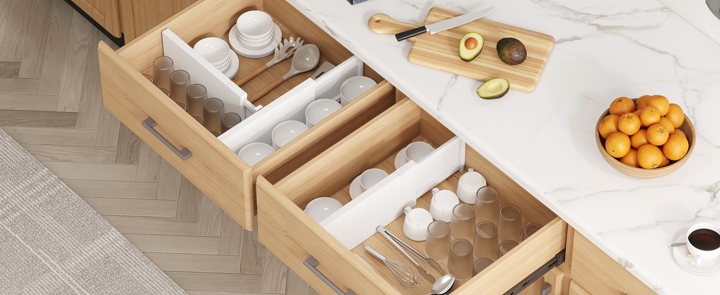 Lifewit Drawer Dividers Set, Plastic, for Internal Length 27–40cm & Height >10.5cm Drawers, Adjustable Organizer System for Closet/Bedroom/Dresser/Kitchen/Office, White (4, for Internal Length 34–50cm & Height ≥15.5cm)