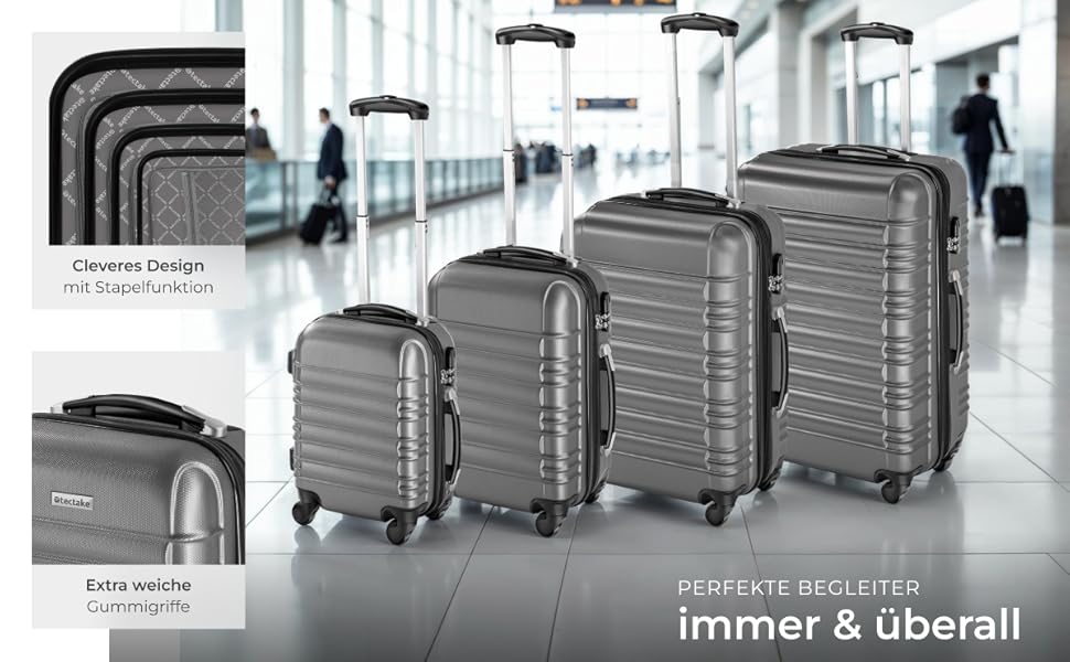 Набір валіз Tectake® 4 шт. з TSA замком, жорсткий корпус, набір валіз-тележок, ABS, 4 колеса, 360° обертання, телескопічна ручка - зелений (срібло)