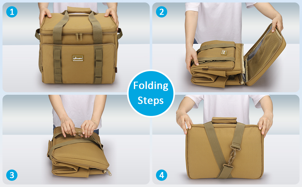 UPEELIFE Cooler Bag 24L, Large Foldable Lunch Bag Insulated Bag, Waterproof Picnic Bag Cooler Bag with Shoulder Strap for Picnic BBQs Shopping Beach Camping (Khaki)