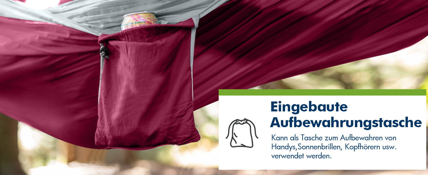 Гніздо-гамак для відпочинку на відкритому повітрі: двомісний, 300 x 200 см, ультралегкий, 300 кг, нейлон, дихаючий, для кемпінгу, відпочинку в саду та на пляжі (Бургунді)