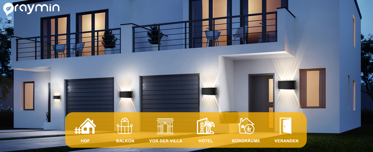 LED настінний світильник Oraymin 2 шт. IP65, 6W, 6 джерел світла, 3000K, для дому та вулиці, з алюмінію, тепле світло (Чорний, 8 джерел світла, 4 шт.)