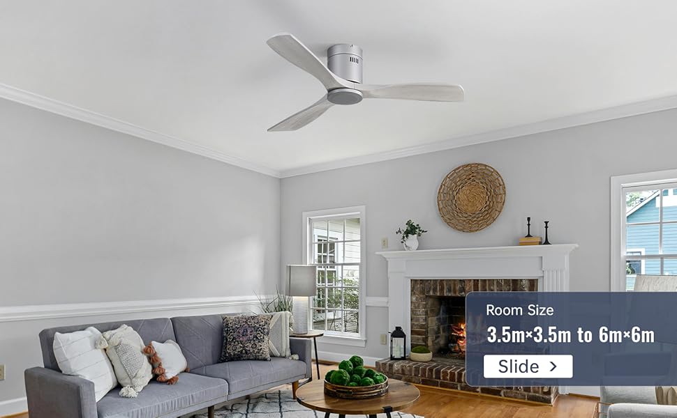 Стелянка вентилятор Sofucor з пультом керування, дерев'яна стельова вентиляція з 3 лопатями, 132 см, тиха, 6 швидкостей, таймер, DC двигун, режим літо-зима для спальні (Без світла + Flush Mount, сірий колір дерева)