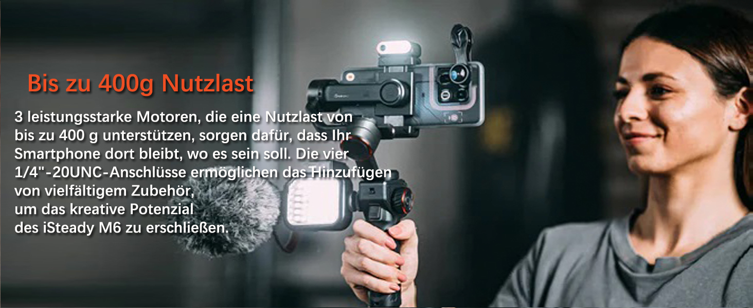 Штатив-стабілізатор Hohem iSteady M6 Kit для смартфонів з AI-трекером та світлом, 3-осьовий, OLED-дисплей, 400г
