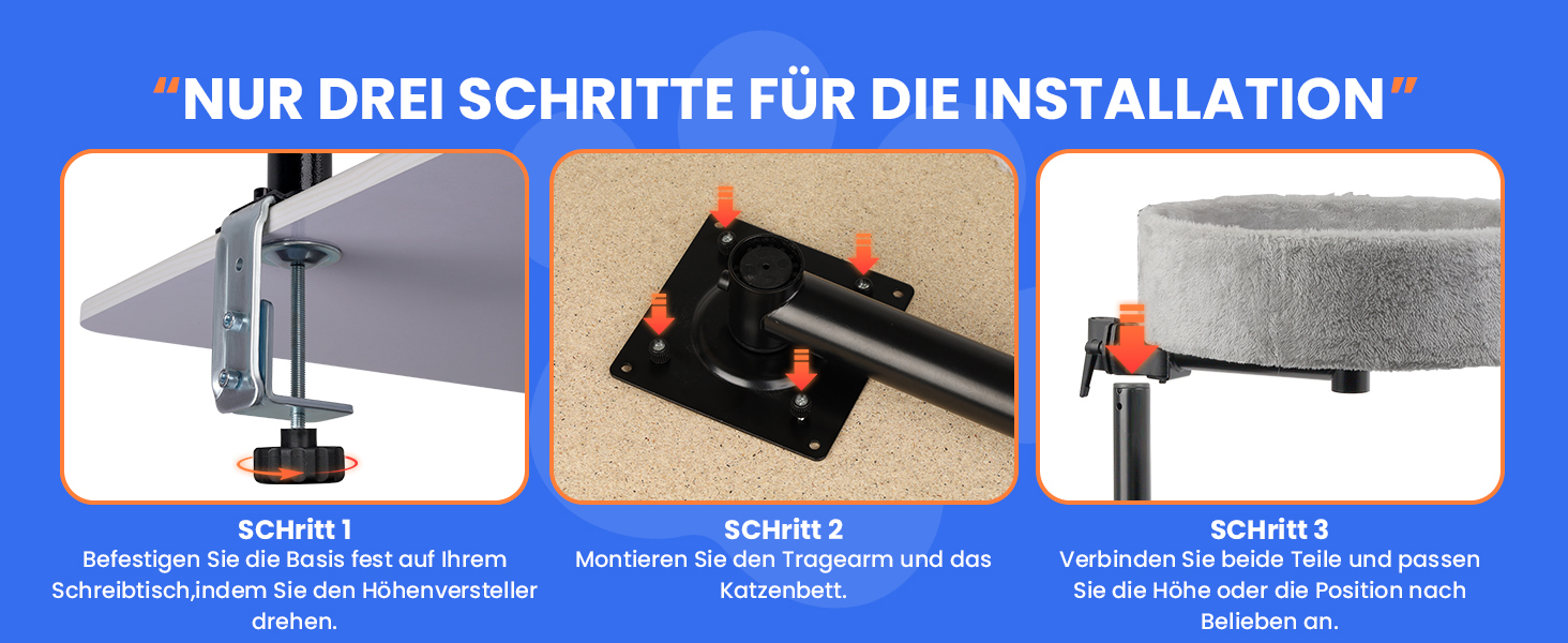 BSWAY Крісло-гніздо для кота на стіл - Покращена 360° обертання, регульована висота, без свердління. Підвищене котяче ліжко над столом. Тримає кошеня/кота близько, робочий простір вільний. Крісло-ліжко для кота на стіл (Сірий, XL)