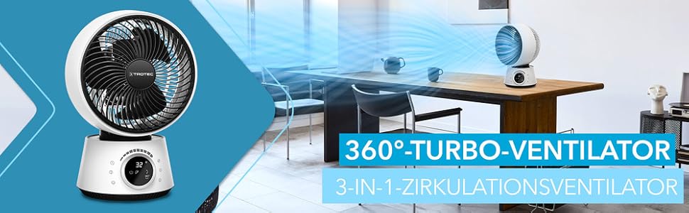 Турбо-вентилятор Trotec TVE 100: 26 Вт, 32 швидкості, дифузор для ефірних олій, таймер, пульт ДУ