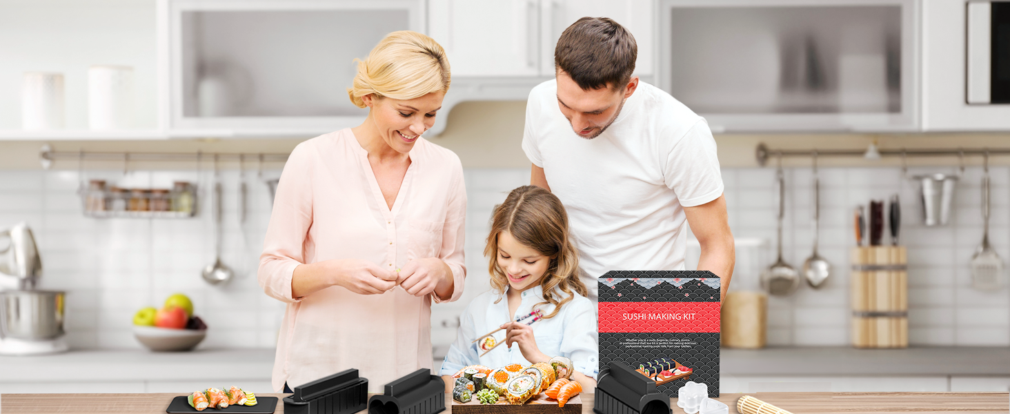 Набір для приготування суші, 20 предметів, для початківців, з формами для ролів, виделкою, ножем, килимком для скручування, палочками, повний комплект (Чорний)