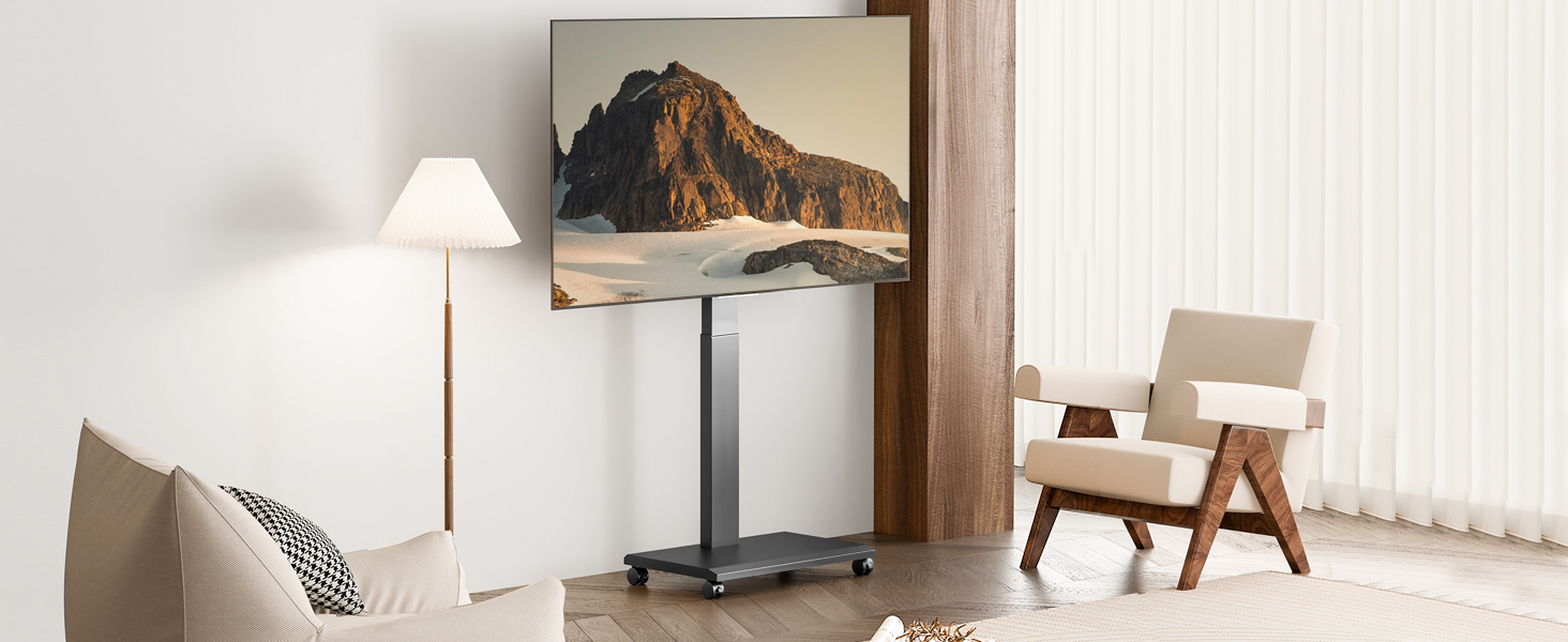 Підставка для телевізора FITUEYES на коліщатках, 32-75 дюймів, LED/LCD/Plasma, чорна, поворотна, нахильна