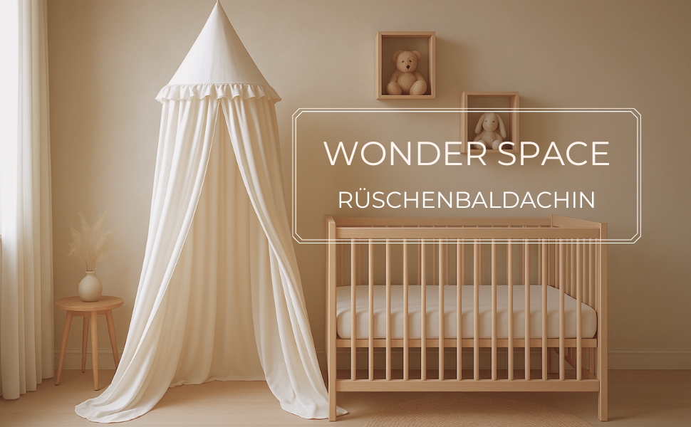 Балдахін для дитячого ліжечка Wonder Space з рюшами, кремовий, універсальний для хлопчиків і дівчаток, москітна сітка, підвісна декорація для дитячої кімнати, ігрового куточка чи ліжечка